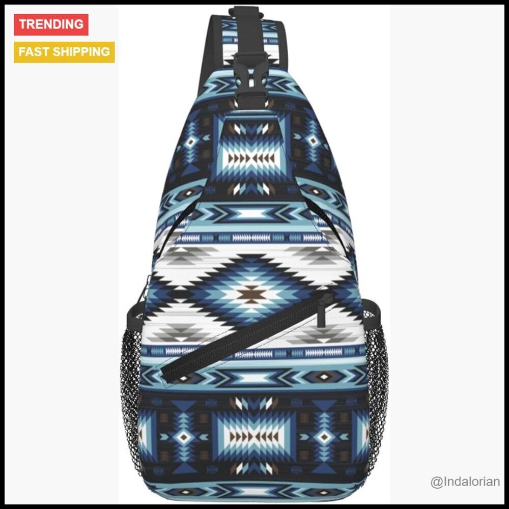 Aztec Tribal Print Sling Backpack Crossbody Daypack Adjustable Padded Strap